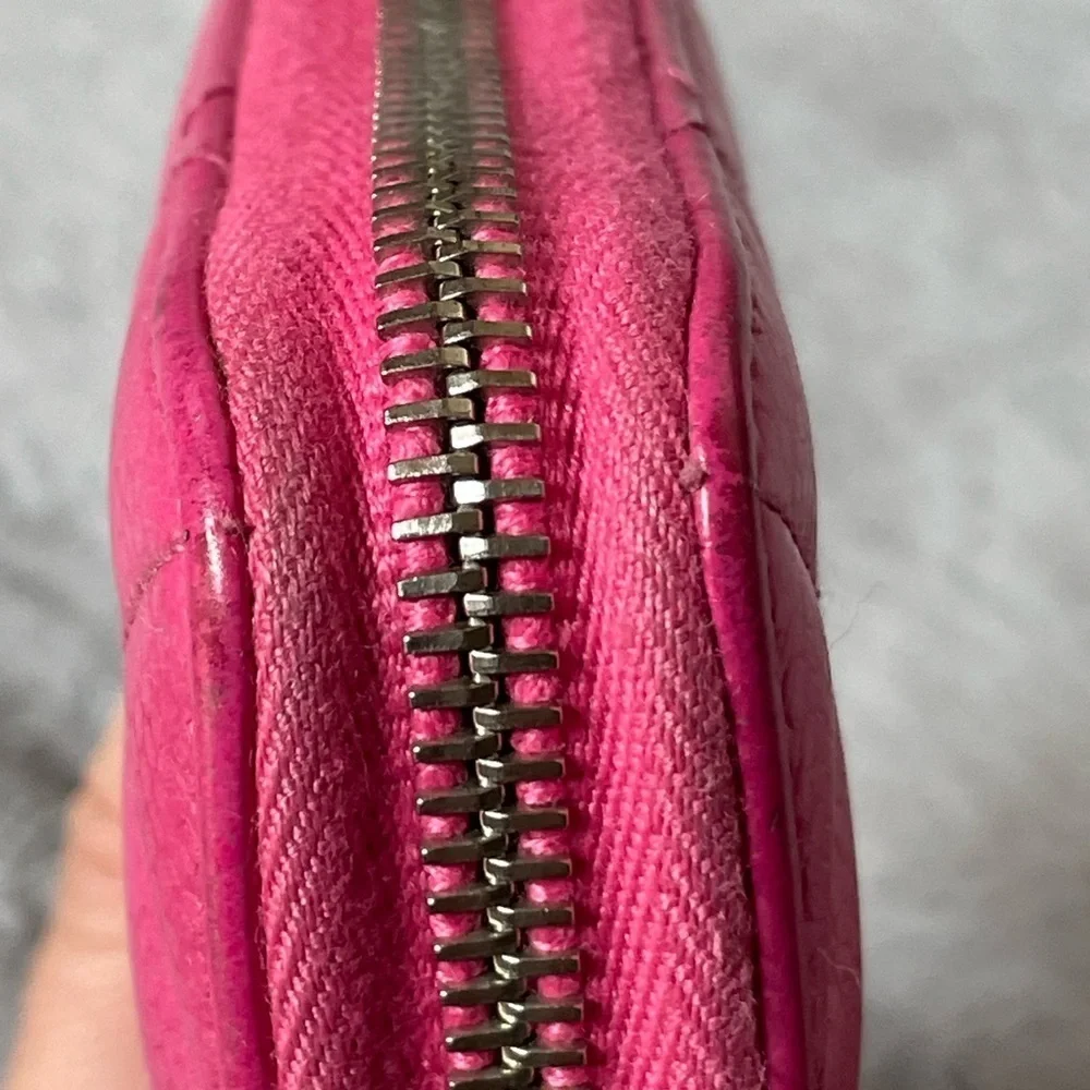 Chanel Pink Caviar Zip Around Quilted Leather Zip Around Long Wallet